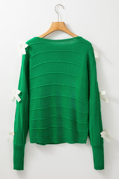 Bow Knot Cut Out Round Neck Loose Sweater