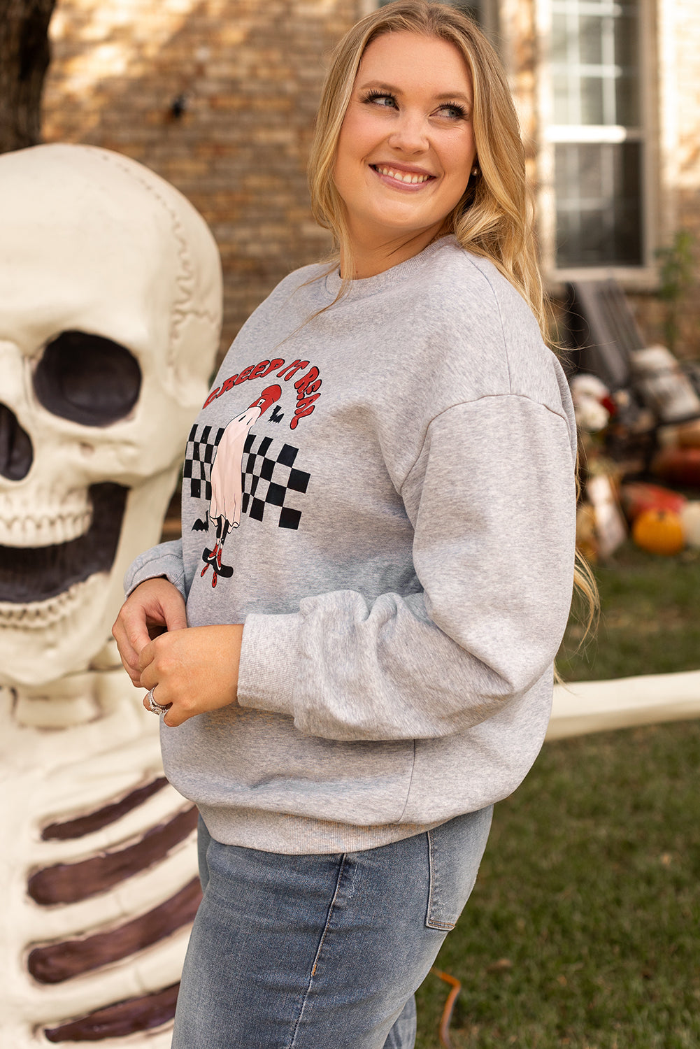 Creep It Real Ghost Print Plus Size Sweatshirt