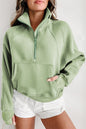 Smoke Green Fleece Lined Zip Up Stand Collar Thumbhole Sleeve Sweatshirt