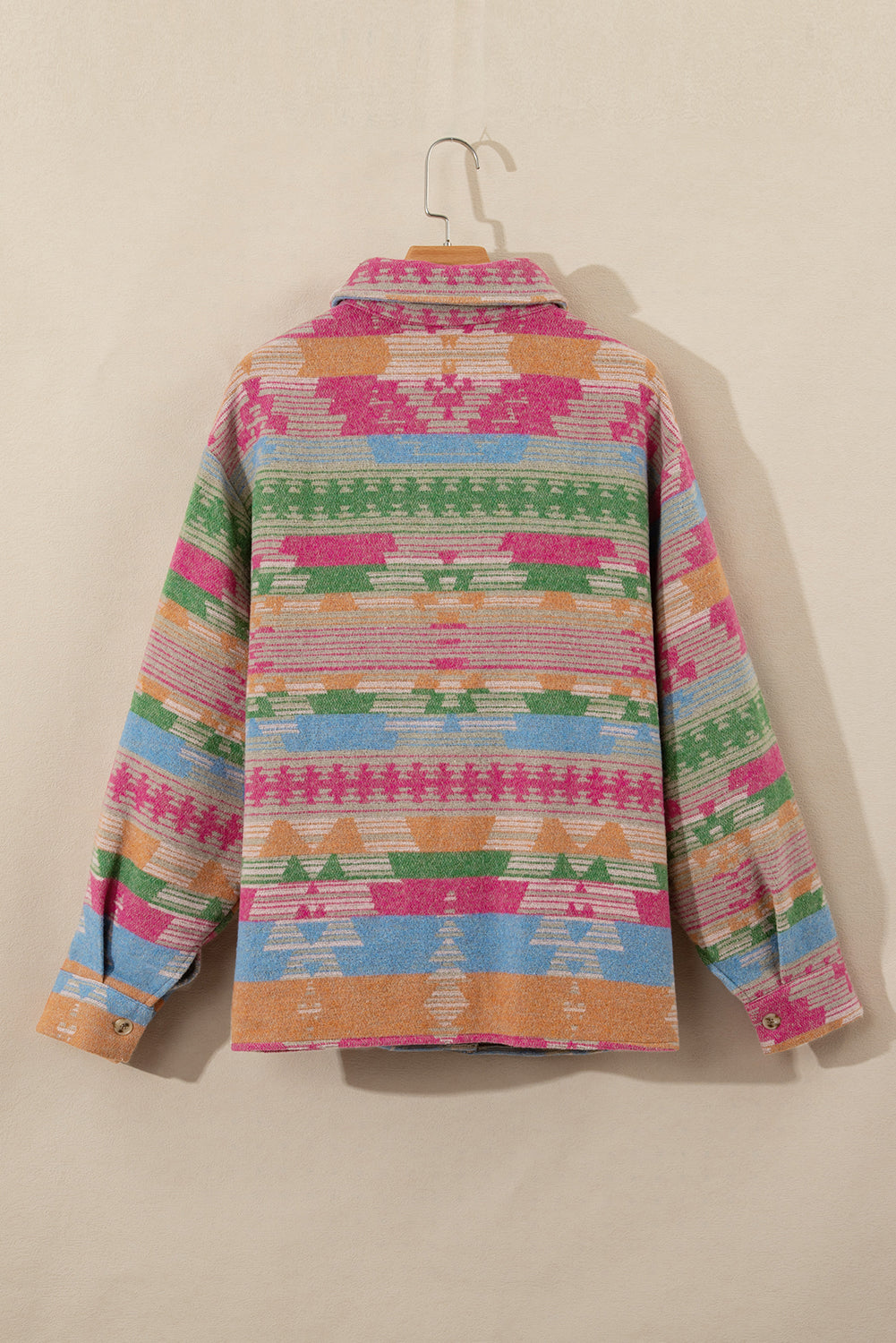 Pink Plus Size Aztec Printed Flap Pocket Shacket