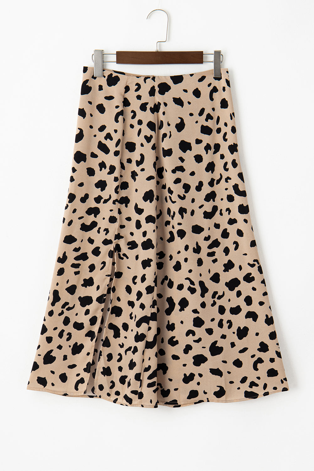 Leopard Spots Printed Split Hem Midi Skirt