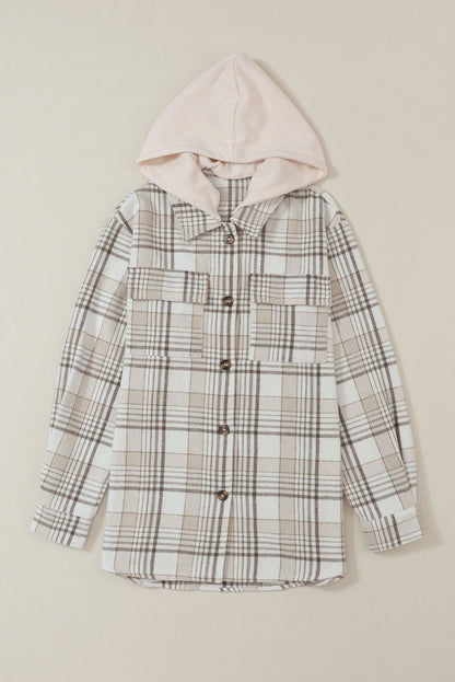 Plaid Removable Hood Buttoned Shacket