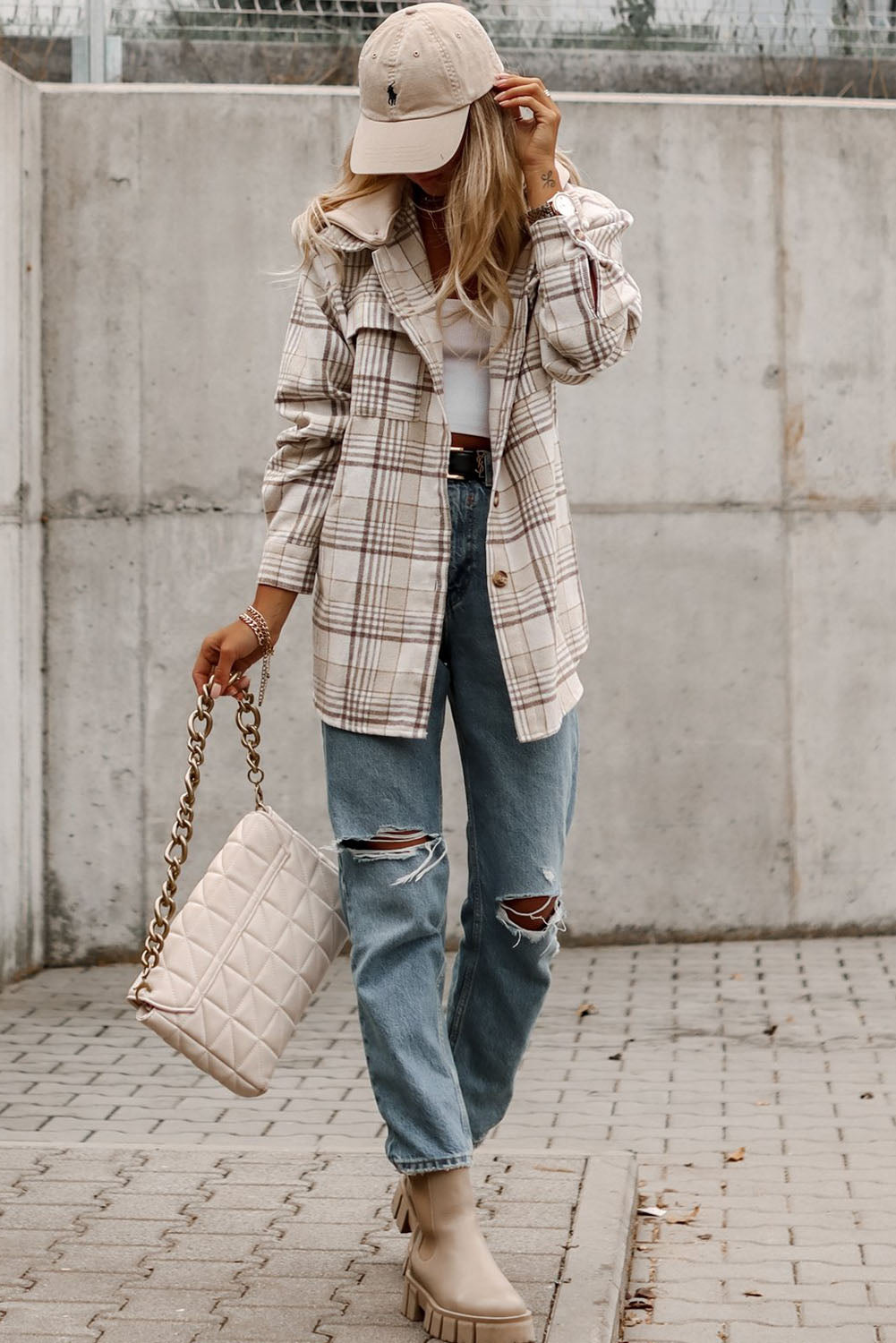 Plaid Removable Hood Buttoned Shacket