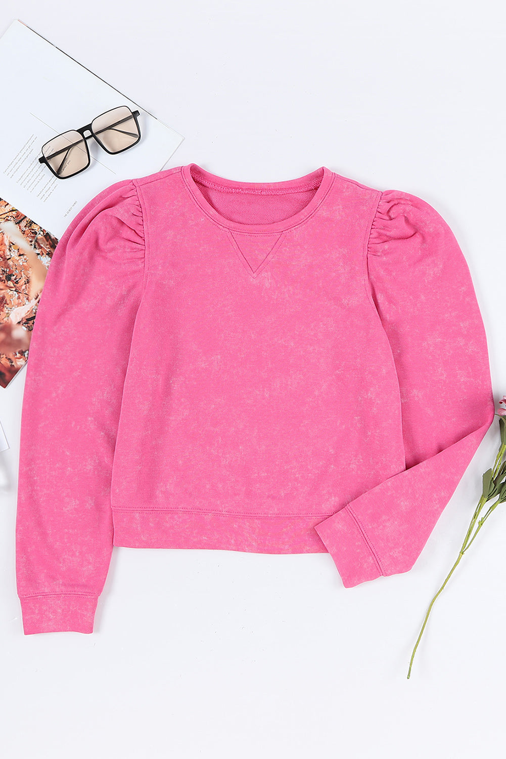 Rose Vintage Washed Puff Sleeve Sweatshirt