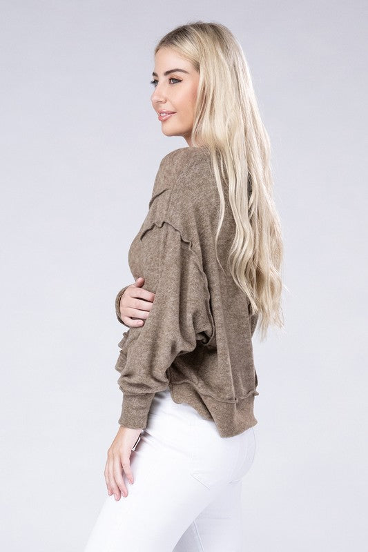 Zenana Brushed Melange Hacci Oversized Sweater