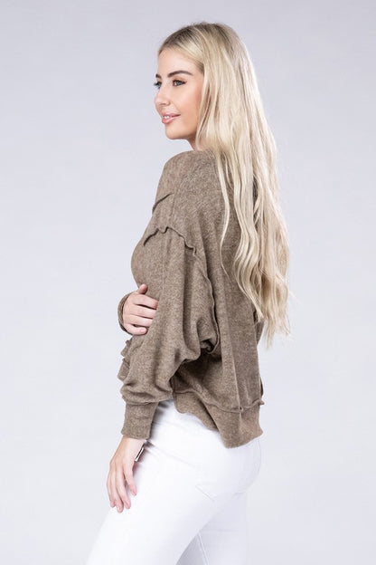 Zenana Brushed Melange Hacci Oversized Sweater