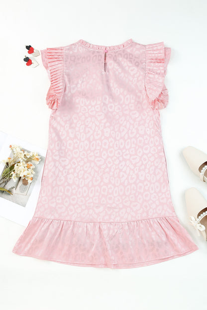 Pink Leopard Satin Ruffled Mini Dress