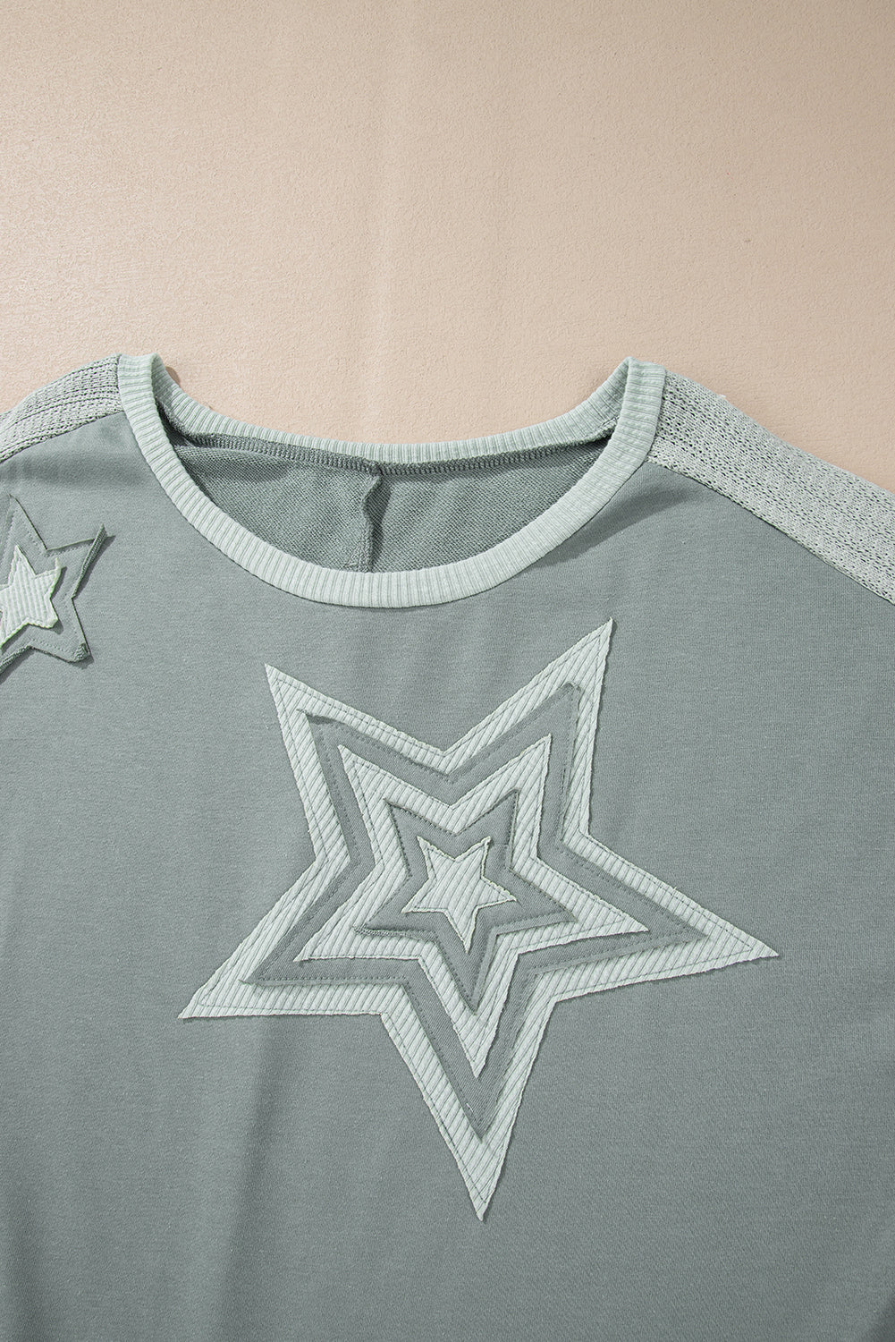 Mist Green Stars Patchwork Round Neck Plus Size T Shirt