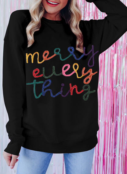 Merry Every Thing Tinsel Slogan Sweatshirt