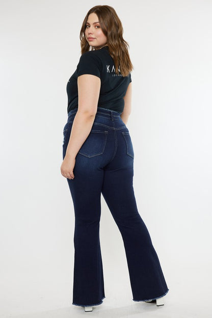 Kan Can Plus High Rise Double WB Fray Hem Flare Jeans