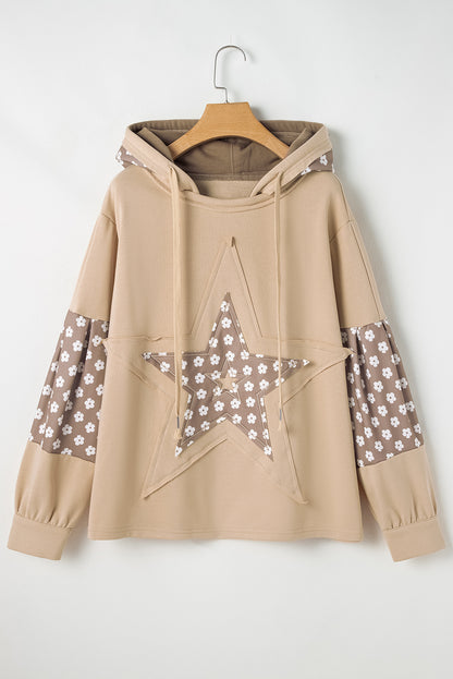 Floral Patchwork Star Pattern Drawstring Hoodie