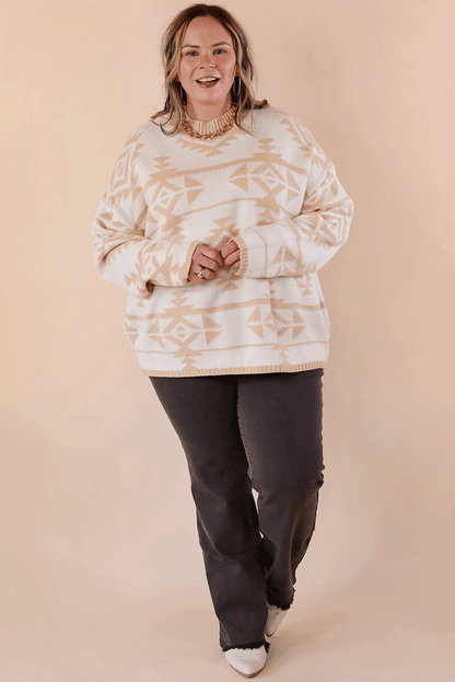 Western Aztec Print Loose Sweater