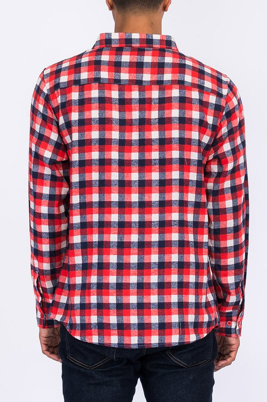 Weiv Regular Fit Checker Plaid Flannel Long Sleeve