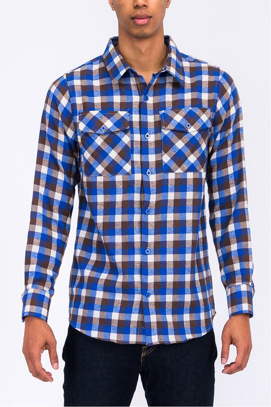 Weiv Regular Fit Checker Plaid Flannel Long Sleeve