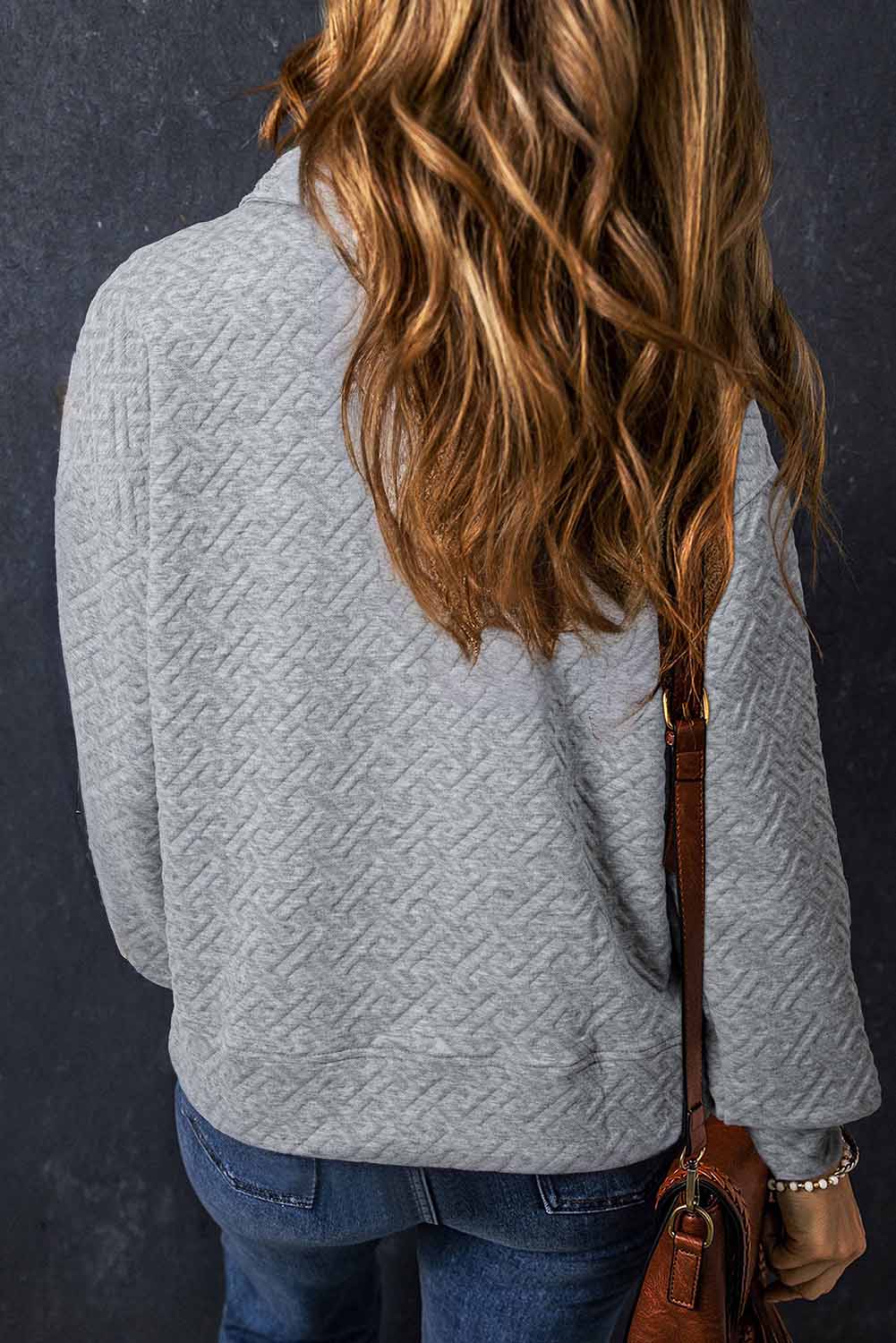 Textured Half Zipper Collared Sweatshirt