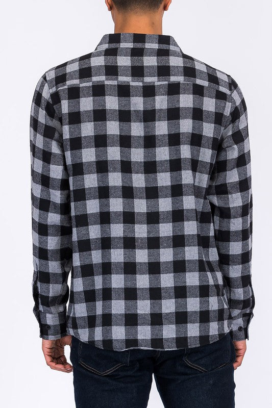 Regular Fit Checker Plaid Flannel Long Sleeve