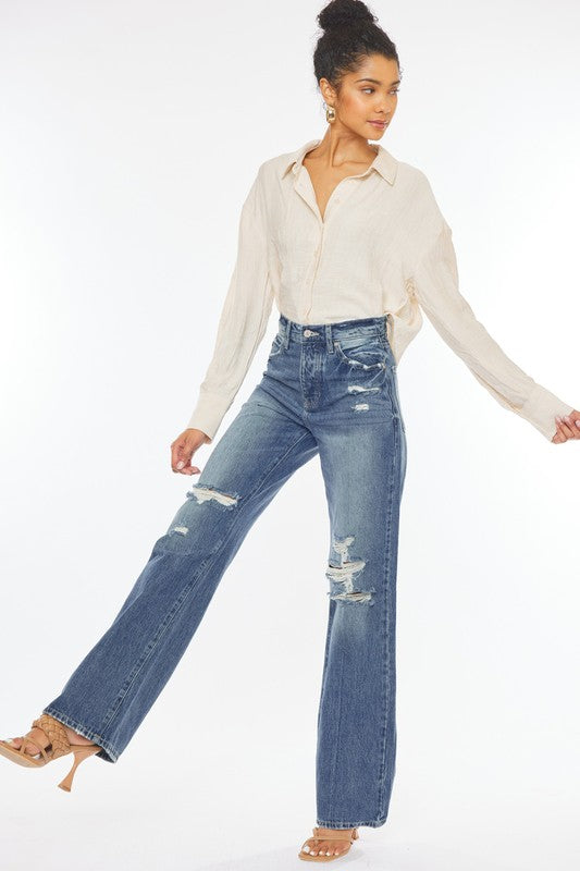 Kan Can USA Ultra High-Rise Distressed 90s Flare