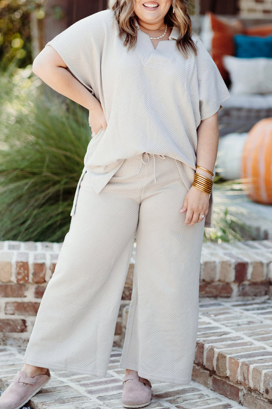 Textured Collared Top and Pants Set