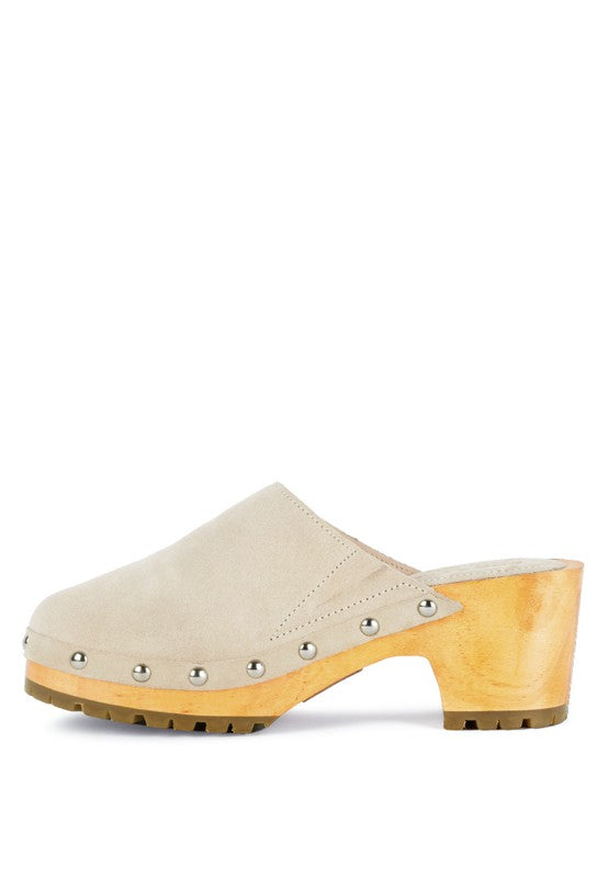 CEDRUS FINE SUEDE STUDDED CLOG MULES