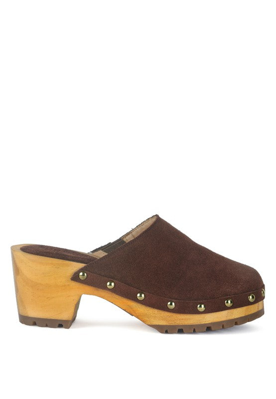 CEDRUS FINE SUEDE STUDDED CLOG MULES