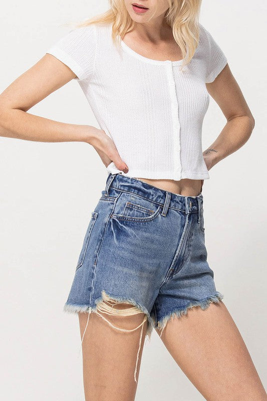 Vervet by Flying Monkey Distressed Rigid Mom Shorts