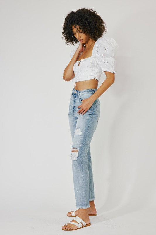 Kan Can High Rise Slim Straight Jeans