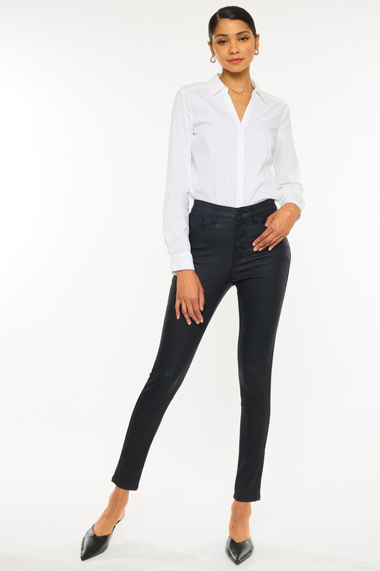 Kan Can High Rise Black Coated Ankle Skinny Jean