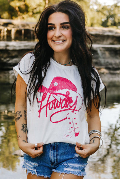 White Rhinestone Howdy Graphic Tee