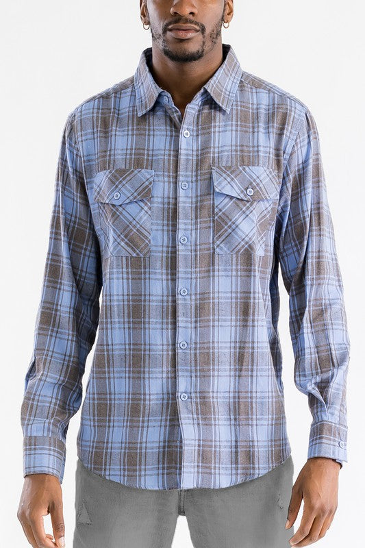 LONG SLEEVE FLANNEL FULL PLAID CHECKERED SHIRT