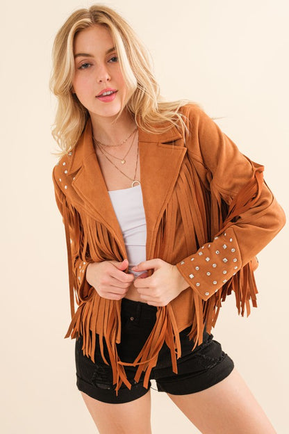 Studded Fringe Open Western Jacket