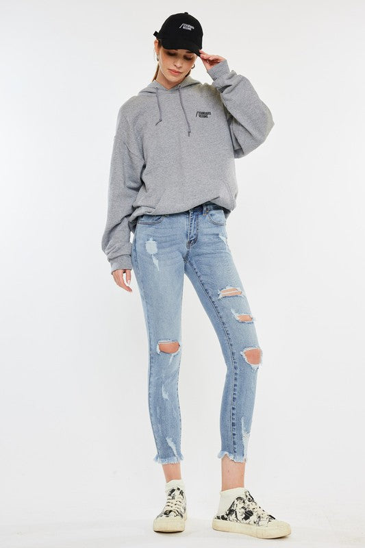 Kan Can Mid Rise Distressed Ankle Skinny Jeans