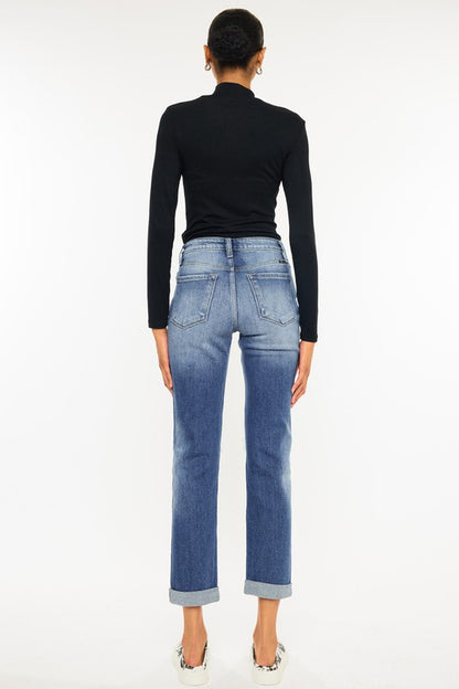 Kan Can High Rise Hem Detail Slim Straight Jeans