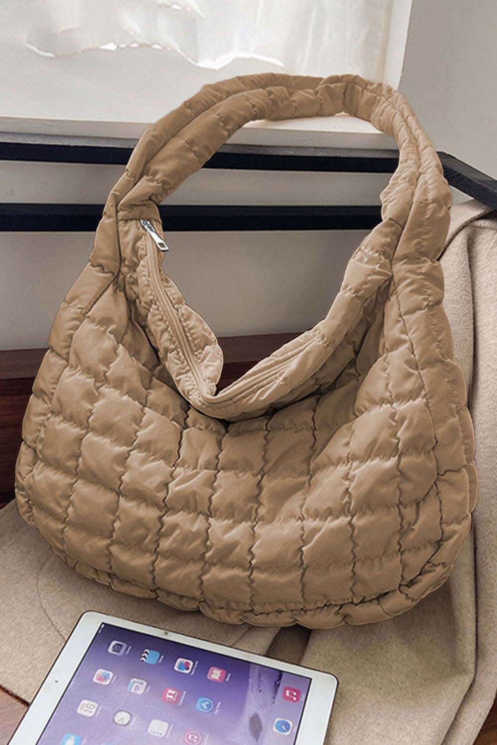 Quilted Zipper Large Shoulder Bag