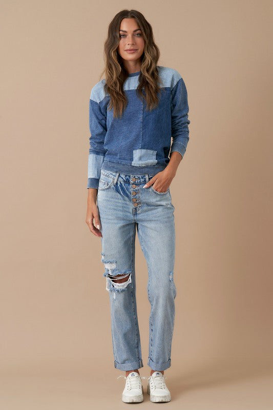 INSANE GENE ROLLED UP BOYFRIEND JEANS