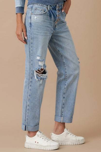 INSANE GENE ROLLED UP BOYFRIEND JEANS