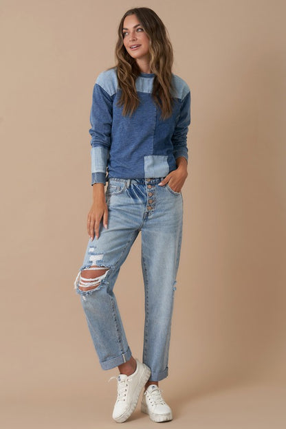 INSANE GENE ROLLED UP BOYFRIEND JEANS