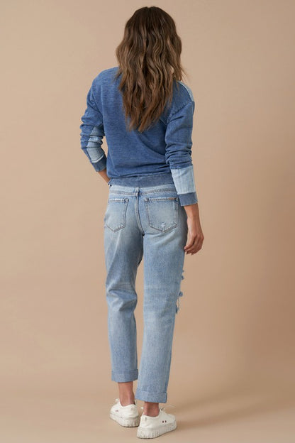 INSANE GENE ROLLED UP BOYFRIEND JEANS