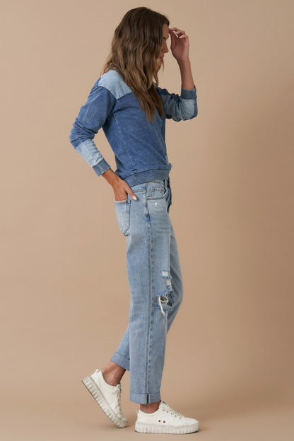 INSANE GENE ROLLED UP BOYFRIEND JEANS