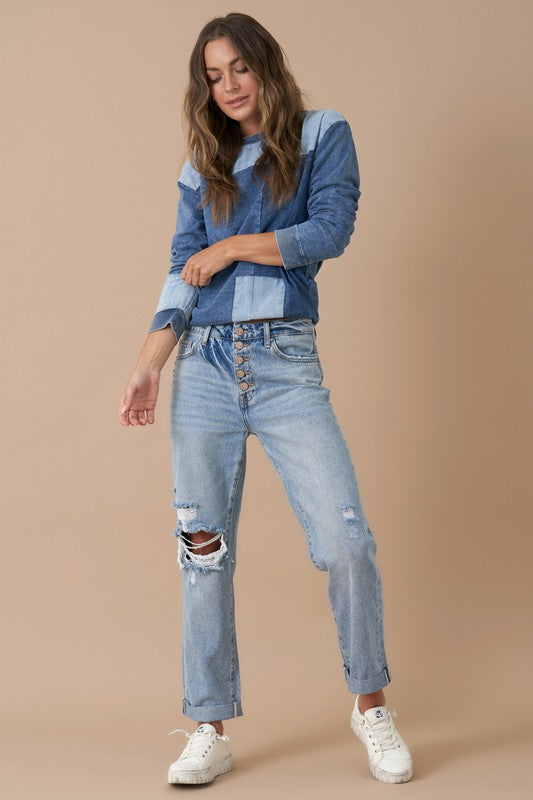 INSANE GENE ROLLED UP BOYFRIEND JEANS