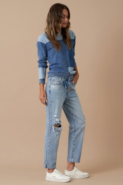 INSANE GENE ROLLED UP BOYFRIEND JEANS