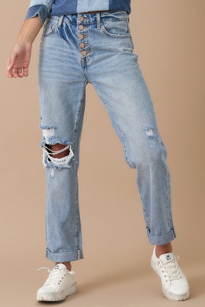 INSANE GENE ROLLED UP BOYFRIEND JEANS