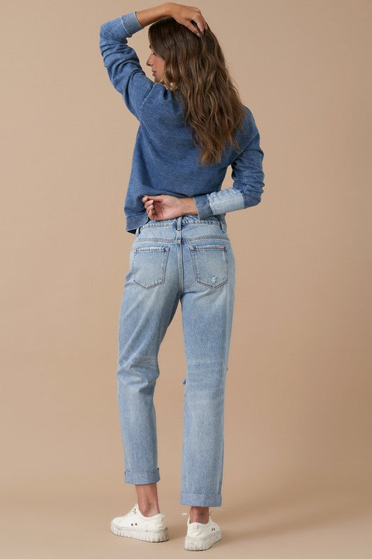 INSANE GENE ROLLED UP BOYFRIEND JEANS