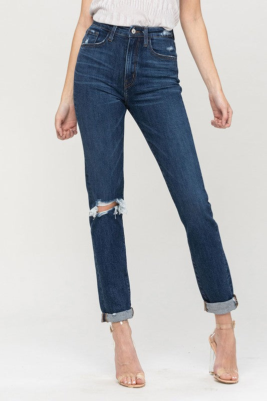 Vervet by Flying Monkey Distressed Roll Up Stretch Mom Jeans