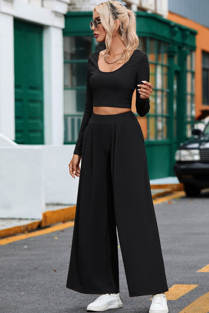 Ribbed Crop Top Long Pants Set