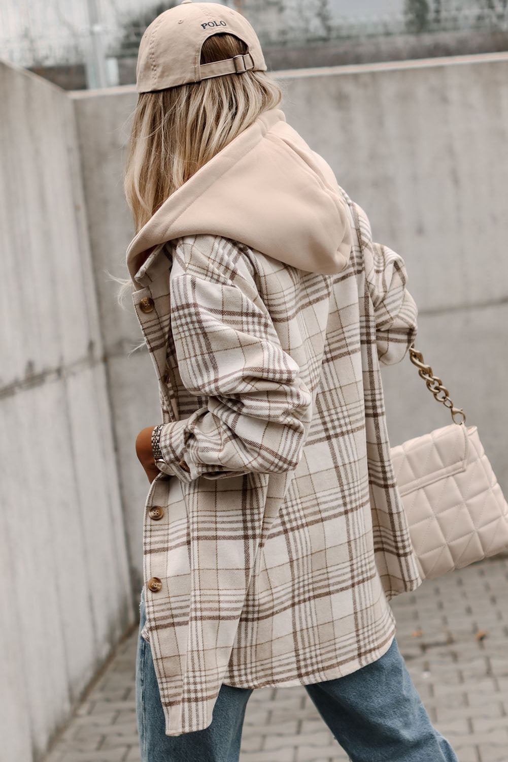 Plaid Removable Hood Buttoned Shacket