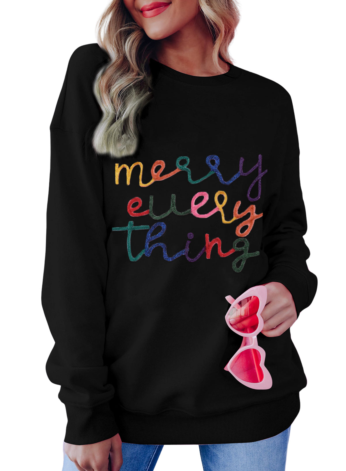 Merry Every Thing Tinsel Slogan Sweatshirt