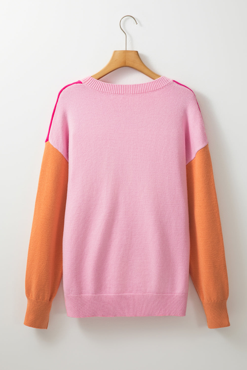 Bonbon Three Tone Contrast Round Neck Loose Sweater