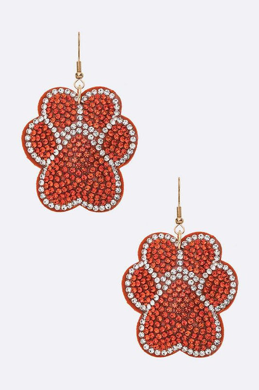 Orange Paw Print Crystal Pillow Earrings