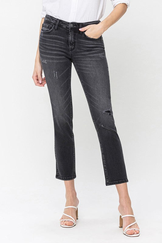 Flying Monkey Mid Rise Crop Slim Straight Jeans