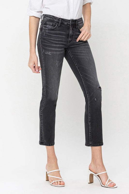 Flying Monkey Mid Rise Crop Slim Straight Jeans